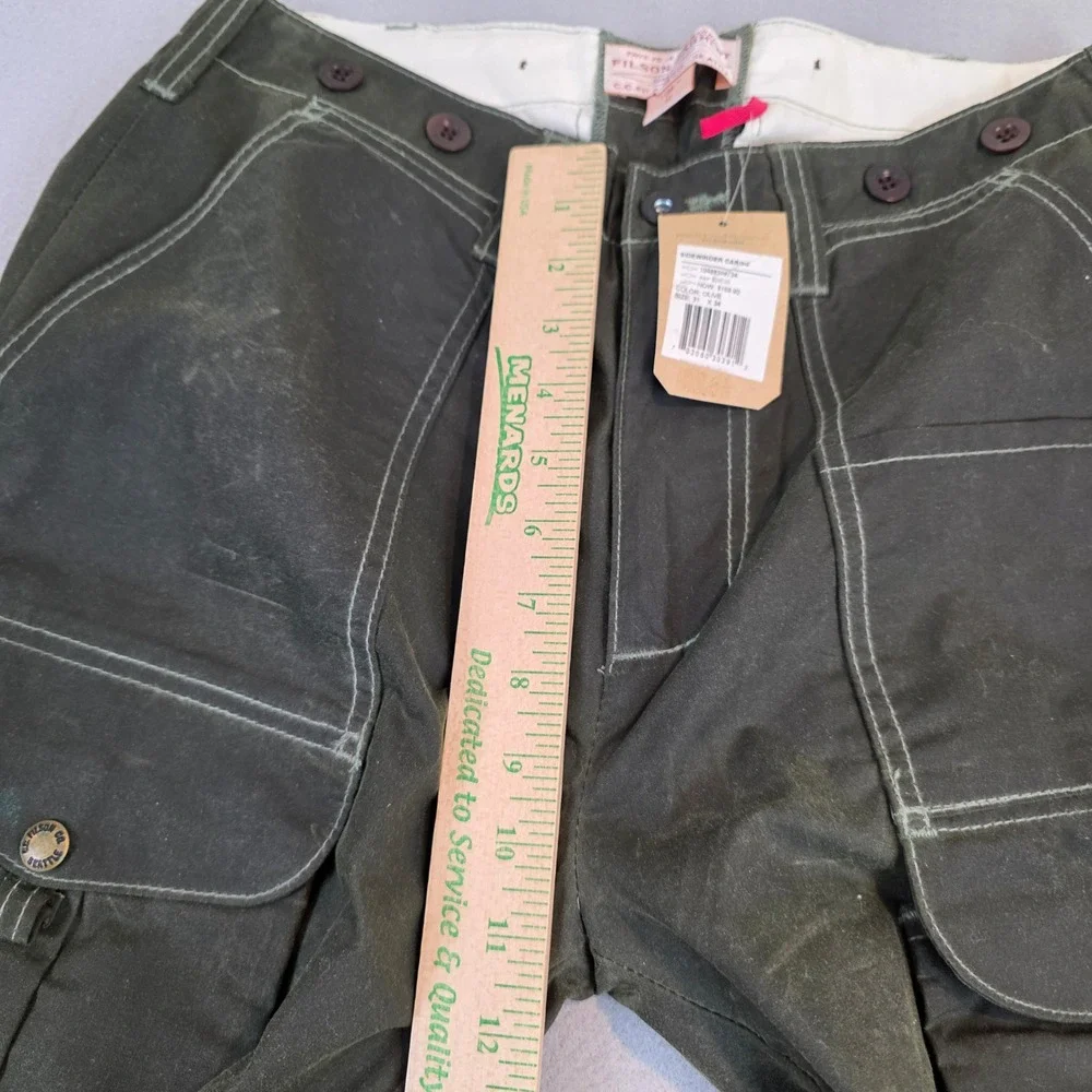 Filson MNS Guide Pant Waxed Cotton Olive Green Cargo Pants 31x34 USA Made $265